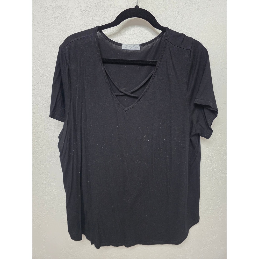 Emery Park Black Criss Cross V-Neck Tee 2XL